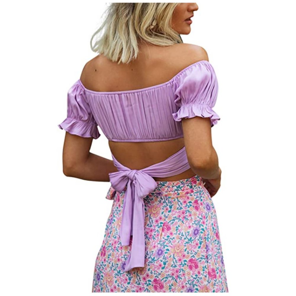 Women's Ruffle Short Sleeve Off Shoulder - Picture 4 of 6